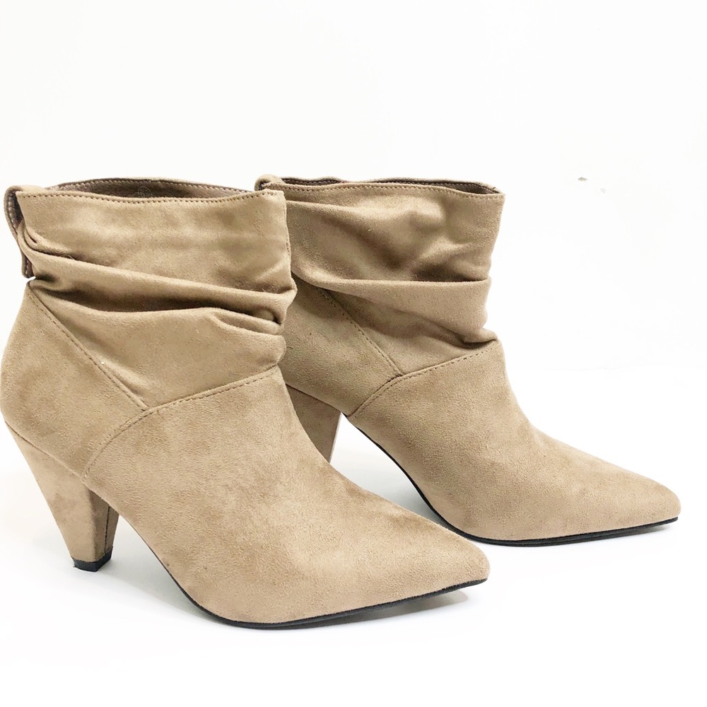 Marlow faux suede heel bootie pointed toe